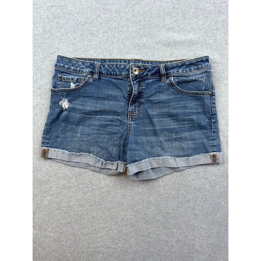 a.n.a A New Approach Denim Shorts Womens 12 Blue Distressed Cuffed Mid Rise